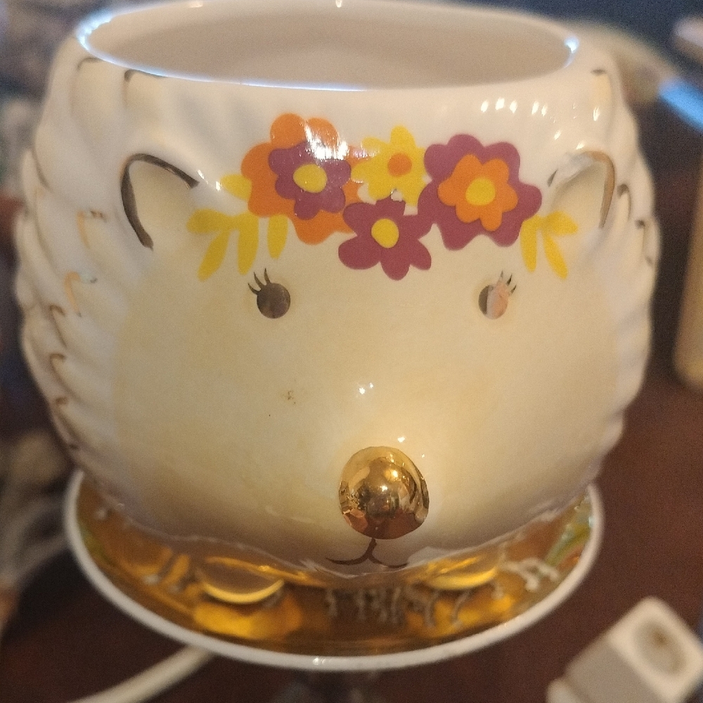 Paper Source Ceramic Porcupine Planter/Mug with Floral Accents. 721GW3